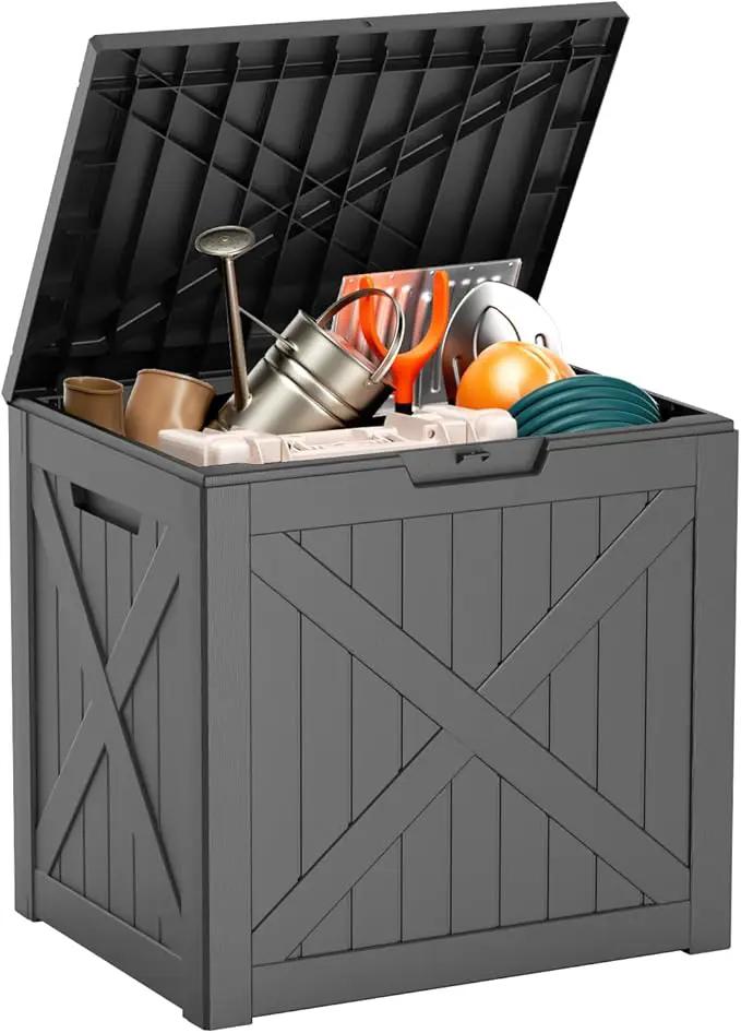 32 Gallon Resin Deck Box, Lockable Outdoor Storage Box for Patio Cushions Storage Furniture,Garden Tools, Pool Supplies, Weatherproof and UV Resistant（Black X） by GreenHaven Gardens