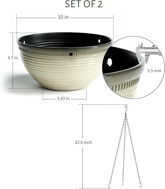2 Pack Hanging Planters for Indoor Outdoor Plants, 10 Inch Hanging Planter with Drainage Hole & Plug Glazed Hanging Baskets Flower Pots for Garden Home (Off-White) by GreenHaven Gardens