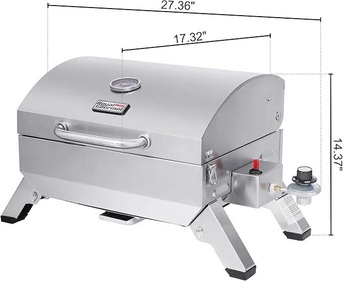 Royal Gourmet GT1001 Stainless Steel Portable Grill, 10000 BTU BBQ Tabletop Gas Grill with Folding Legs and Lockable Lid, Outdoor Camping, Deck and Tailgating, Silver by GreenHaven Gardens