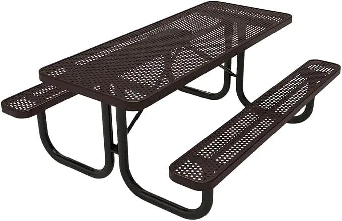 Coated Outdoor Furniture Heavy-Duty Portable Outdoor Picnic Table, Thermoplastic Coated Punched Steel Commercial-Grade Patio Dining Furniture Made in America (6ft Rectangular, Brown) by GreenHaven Gardens