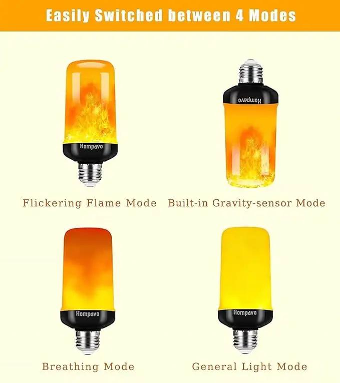 Hompavo 【Upgraded】 LED Flame Light Bulbs, 4 Modes Flickering Light Bulbs with Upside Down Effect, E26/E27 Flame Bulb for Halloween, Christmas, Party, Indoor and Outdoor Home Decoration (4 Pack) by GreenHaven Gardens