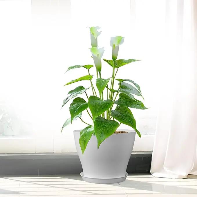 6 inch Plastic Nursery Pots, Seedling Pots, 16 Pack Plant Pots for Small Indoor Outdoor Plants, Flower Pots with Drainage Holes and Saucers, Decorative Planters for House Plants, White by GreenHaven Gardens