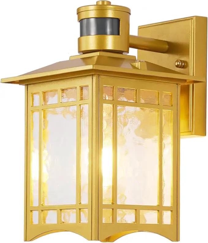 Dusk to Dawn Motion Sensor Light, Outdoor Light Fixture, Golden Wall Sconce Lighting, Front Porch Light, Exterior Lights for House Patio, Outside Door Lights, Wall Mount Anti-Rust Lantern by GreenHaven Gardens