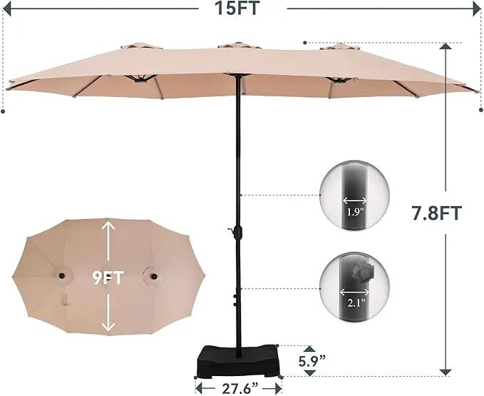 GREEN PARTY 15 ft Rectangle Patio Umbrella with Base Included, Double-Sided Table Umbrella with Crank, Large Outdoor Umbrellas for Patio Poolside Garden Backyard, Beige by GreenHaven Gardens