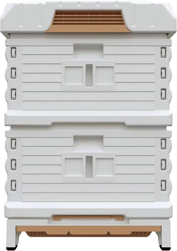 Ergo Insulated 10 Frame Bee Hive Set [NO Frames Included] (Double Deep, White Body Yellow Entrance) by GreenHaven Gardens