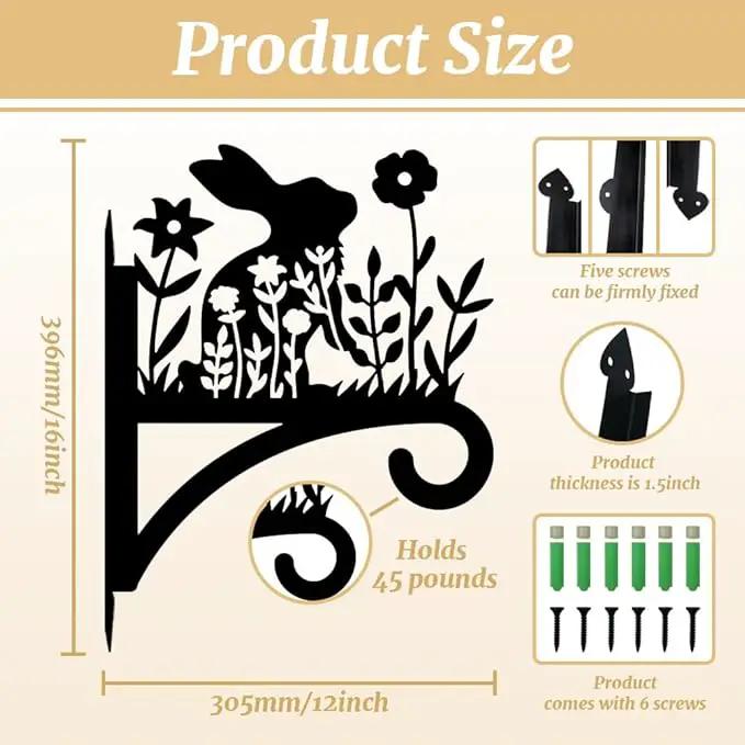 Peacoblue Iron Plant Hangers Hooks for Outdoor Indoor Hanging Plants Flower Fern Pots, Lantern, Bird Feeder, Wind Chimes, 12”x14” Weather Resistant Metal Wall Holder for Porch Garden Farmhouse(Rabbit) by GreenHaven Gardens
