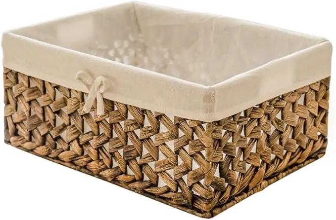Rectangular Woven Seagrass Storage Bin with Handle,Kingwillow. (water hyacinth, Large) by GreenHaven Gardens