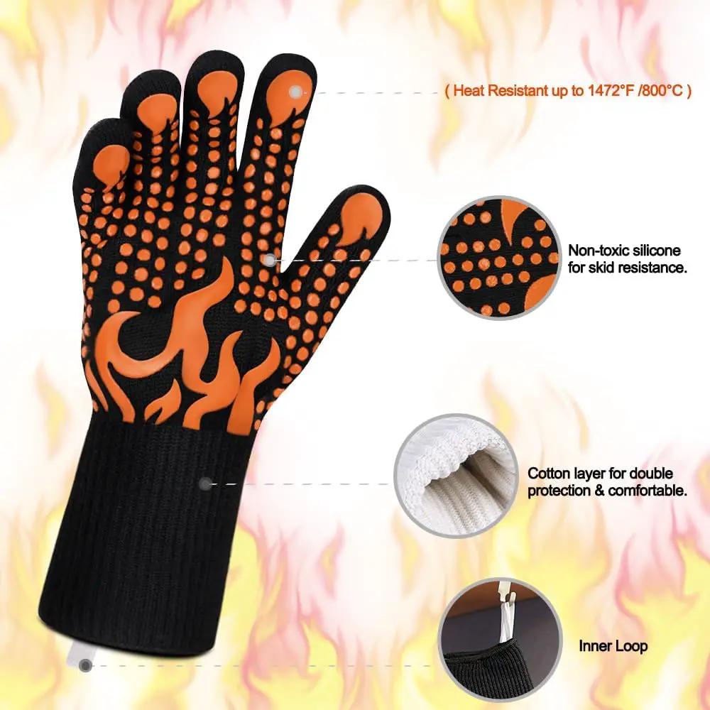 Comsmart BBQ Gloves, 1472°F Heat Resistant Grilling Gloves Silicone Non-Slip Oven Gloves Long Kitchen Gloves for Barbecue, Cooking, Baking, Short, Orange by GreenHaven Gardens