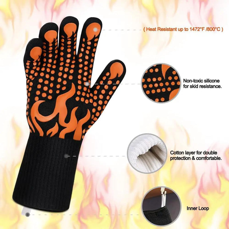 Comsmart BBQ Gloves, 1472°F Heat Resistant Grilling Gloves Silicone Non-Slip Oven Gloves Long Kitchen Gloves for Barbecue, Cooking, Baking, Short, Orange by GreenHaven Gardens