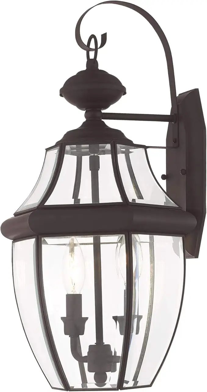 Livex Lighting 2251-91 Monterey 2 Light Outdoor Brushed Nickel Finish Solid Brass Wall Lantern with Clear Beveled Glass by GreenHaven Gardens
