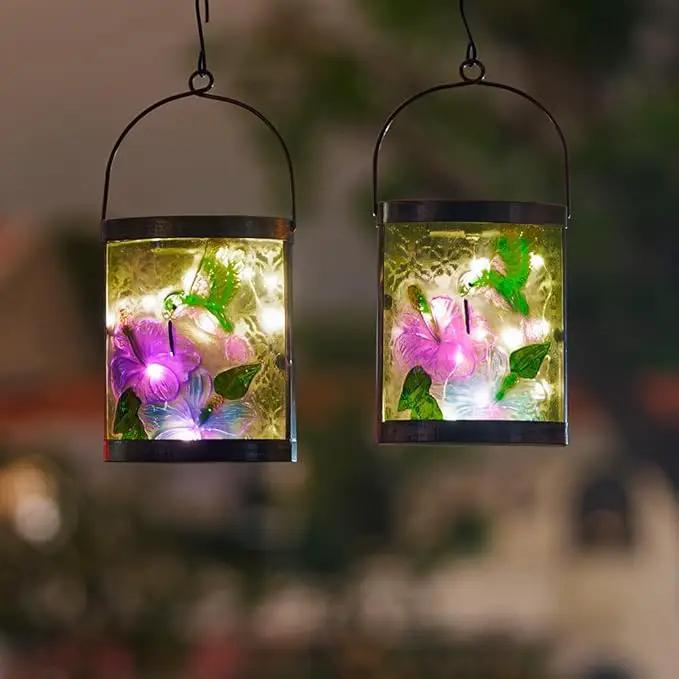 Starsoul 2 Pack Hanging Solar Lantern Outdoor Waterproof Glass Hummingbird Decorative Solar Lights for Outside Garden Yard Table Patio Decor by GreenHaven Gardens