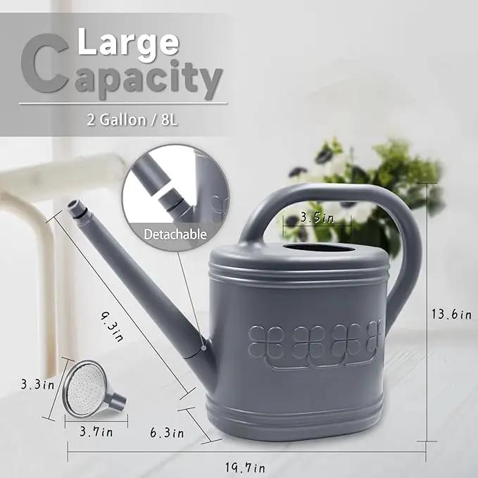 2 Gallon Watering Can, Outdoor Watering Can for Plants, Garden Water Can with Removable Long Spout and Stainless Steel Sprinkler Head, Large Water Can for Greenhouse (Gray, 2 Gallon) by GreenHaven Gardens