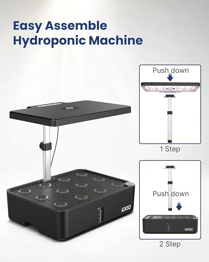iDOO Hydroponics Growing System Kit 12Pods, Gardening Gifts for Women Mom, Indoor Herb Garden with LED Grow Light, Built-in Fan, Auto-Timer, Adjustable Height Up to 11.3", 12Pods-Black by GreenHaven Gardens