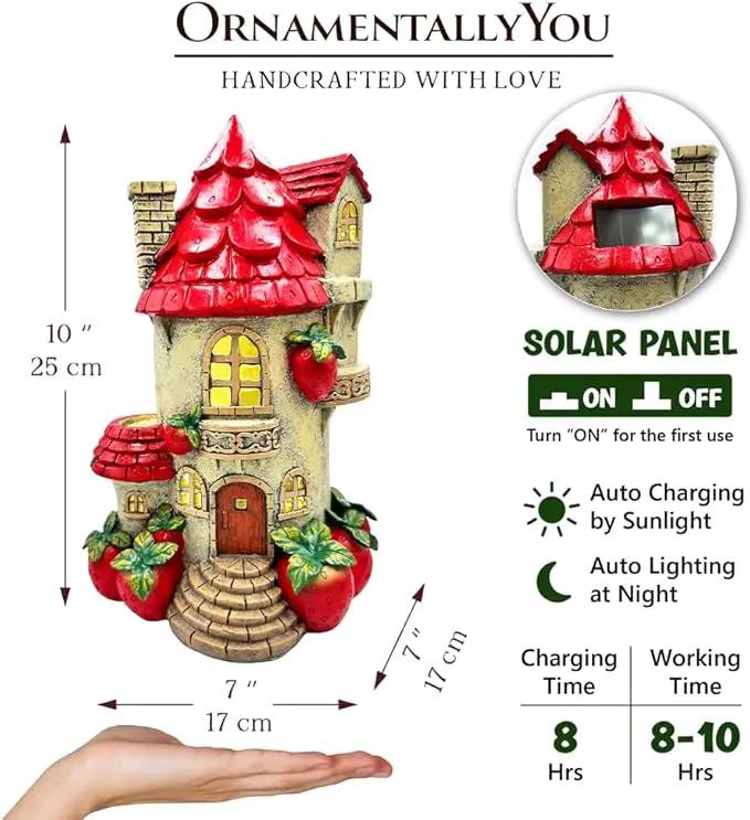Spring & Summer-Themed Garden Statues – Adorable Outdoor Decor for Lawn, Patio & Porch (Solar Powered Strawberry Fairy Home Garden Statue, 10" Unique Spring Decoration) by GreenHaven Gardens