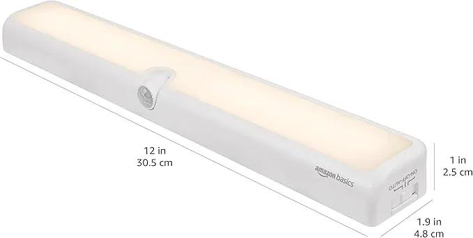 Amazon Basics LED USB/Battery Operated Light Bar, Swivel Motion Sensor, Stick on Lights, 250 Lumens, 12 Inches, Under Cabinet Lighting, Closet, Kitchen, 2 Pack, White by GreenHaven Gardens