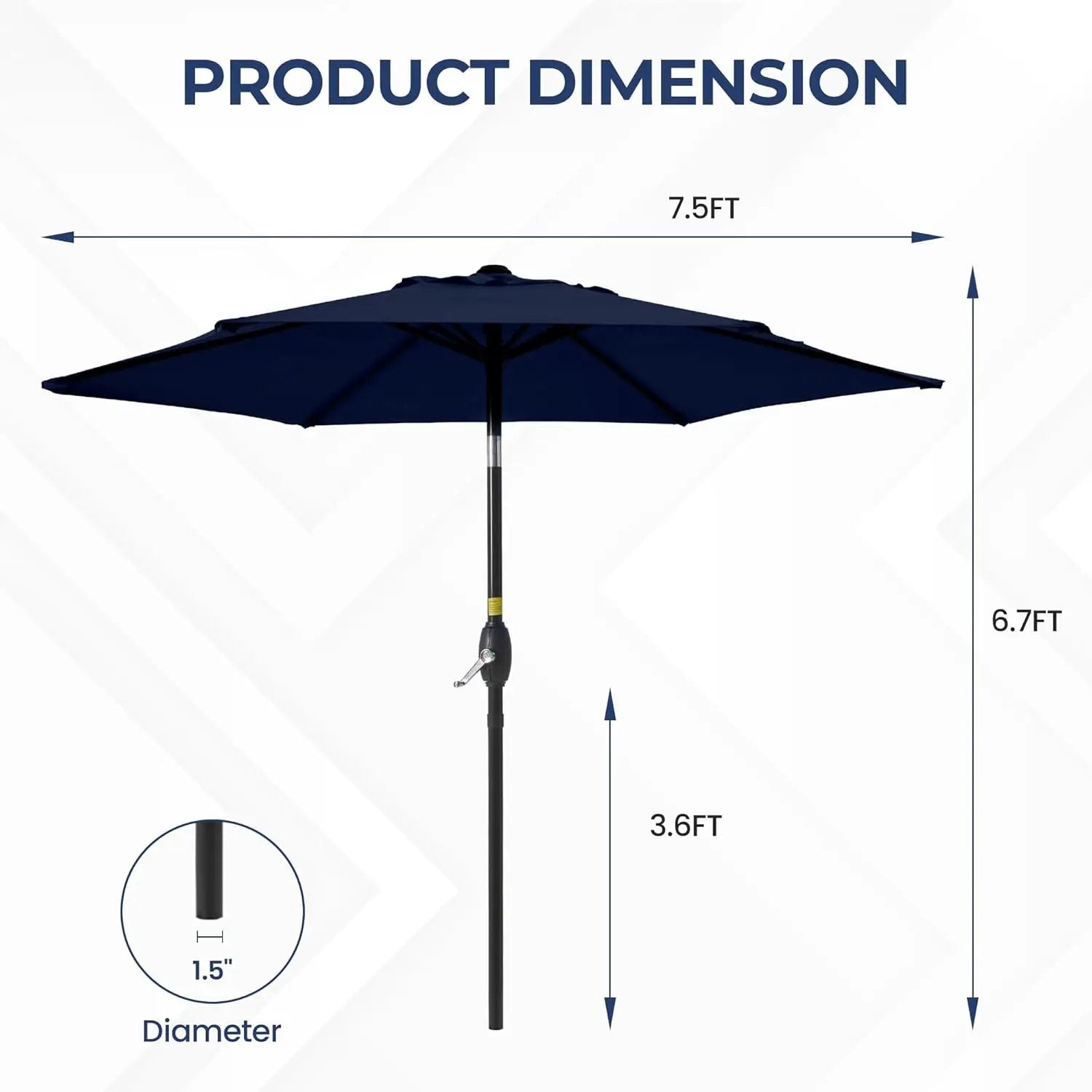 Aok Garden 7.5 ft Patio Umbrella Outdoor Market Umbrella Tilt Button and Crank 6 Ribs for Deck Lawn Pool& Backyard by GreenHaven Gardens