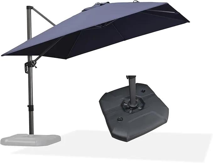 PURPLE LEAF Patio Umbrella with Base 10 Feet Outdoor Cantilever Square Umbrella Aluminum Offset Umbrella with 360-degree Rotation for Garden Deck Pool Patio, Navy Blue by GreenHaven Gardens