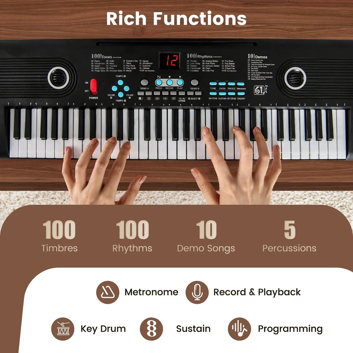 61 Key Electric Portable Digital Keyboard Piano for Beginner-Black by DirectDeals