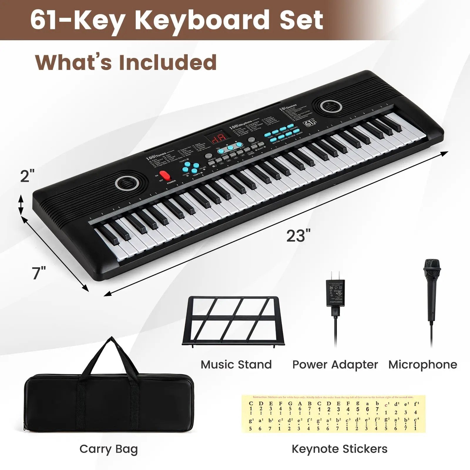 61 Key Electric Portable Digital Keyboard Piano for Beginner-Black by DirectDeals