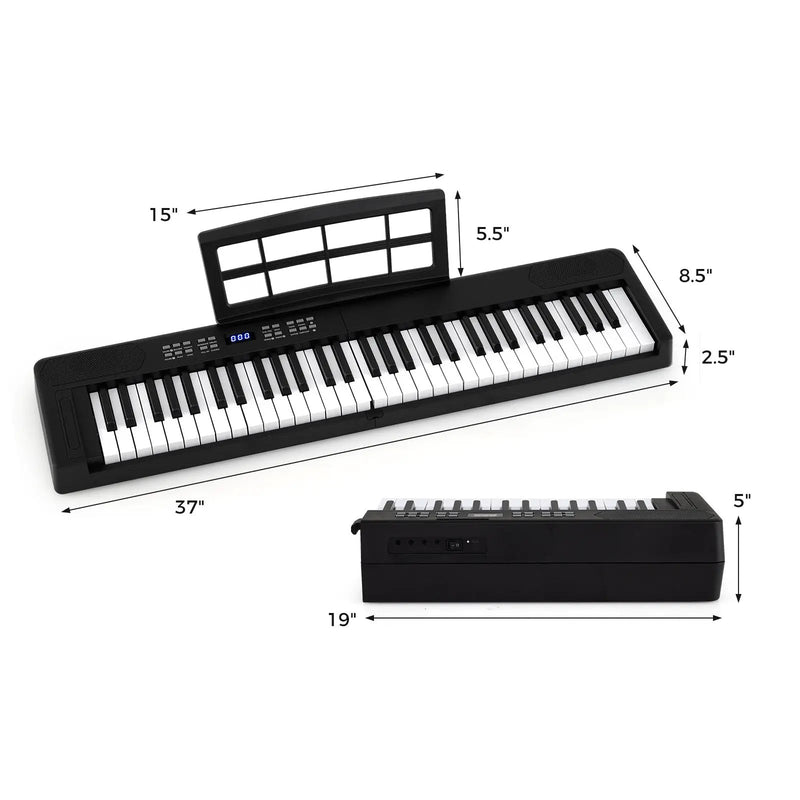 61-Key Foldable Piano Keyboard Full-size Electronic Keyboard with MIDI and Split Function by DirectDeals
