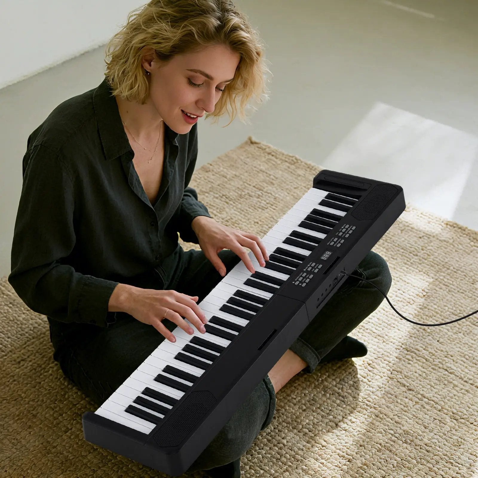 61-Key Foldable Piano Keyboard Full-size Electronic Keyboard with MIDI and Split Function by DirectDeals