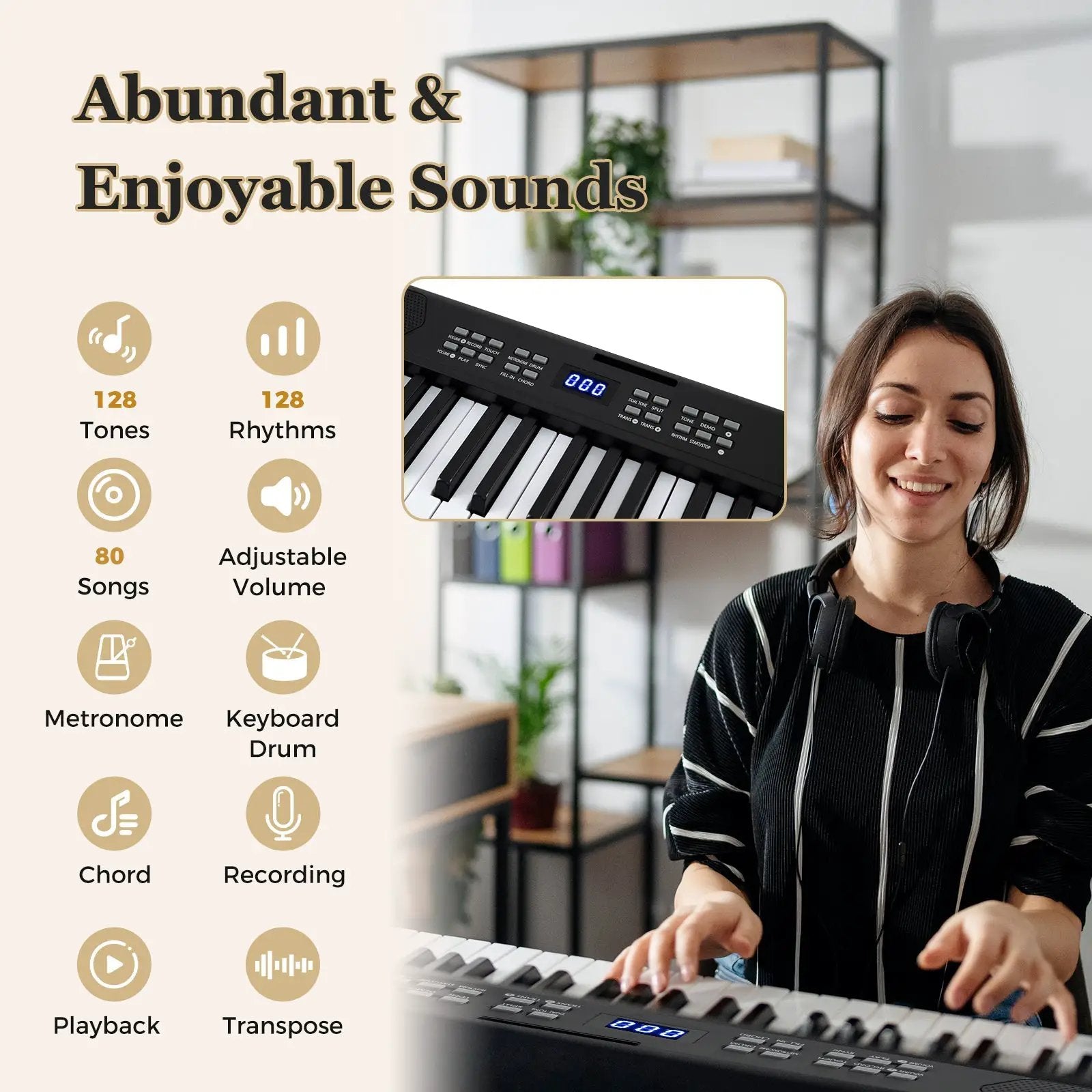 61-Key Foldable Piano Keyboard Full-size Electronic Keyboard with MIDI and Split Function by DirectDeals