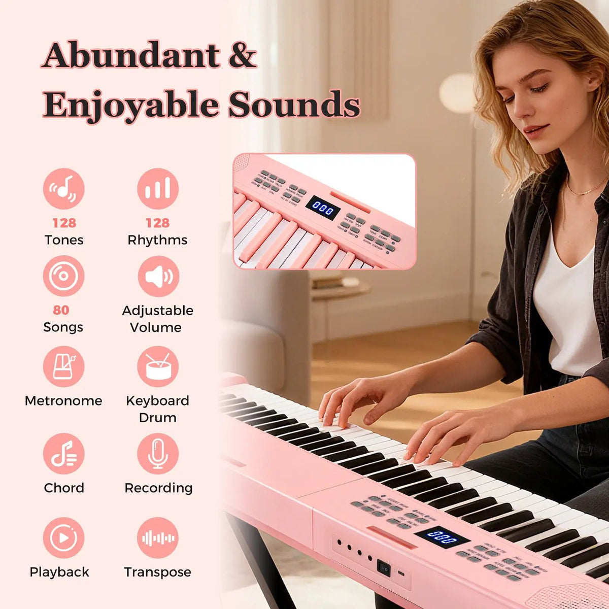 61-Key Foldable Piano Keyboard Full-size Electronic Keyboard with MIDI and Split Function by DirectDeals