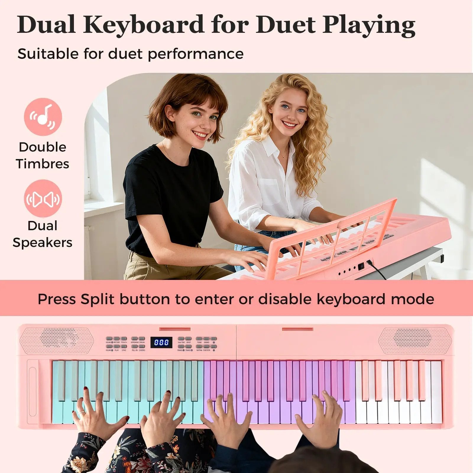 61-Key Foldable Piano Keyboard Full-size Electronic Keyboard with MIDI and Split Function by DirectDeals