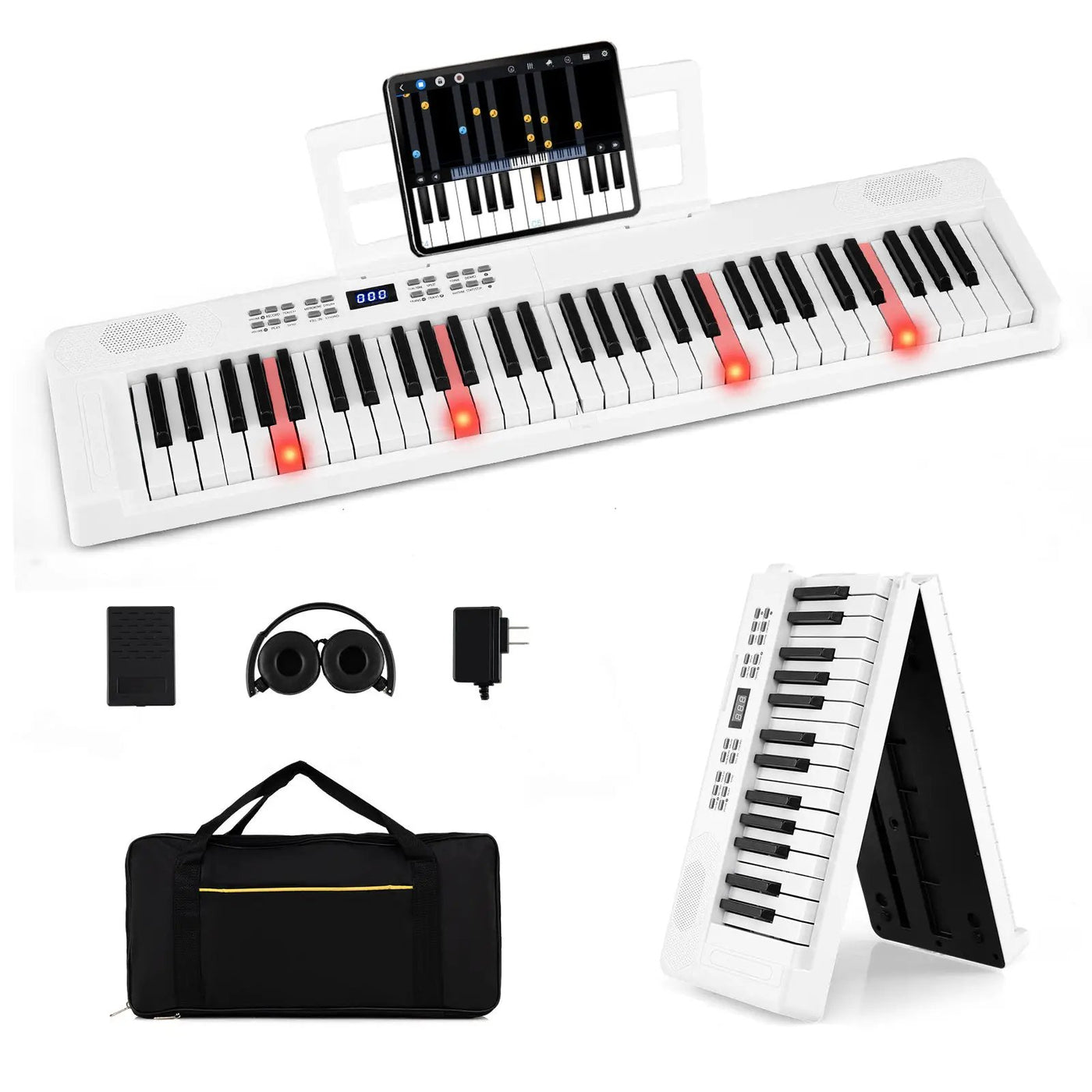 61-Key Foldable Piano Keyboard Full-size Electronic Keyboard with MIDI and Split Function by DirectDeals