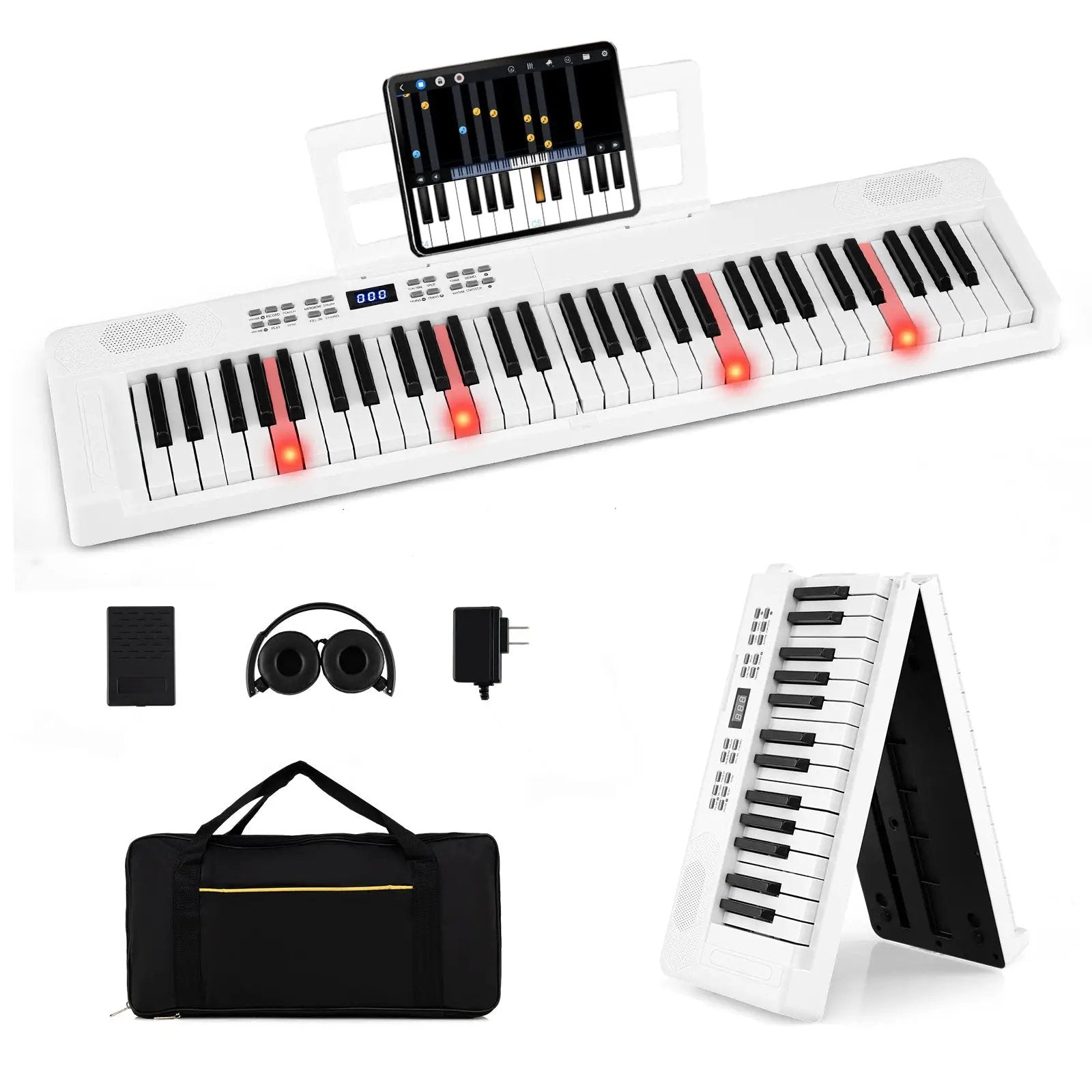61-Key Foldable Piano Keyboard Full-size Electronic Keyboard with MIDI and Split Function by DirectDeals