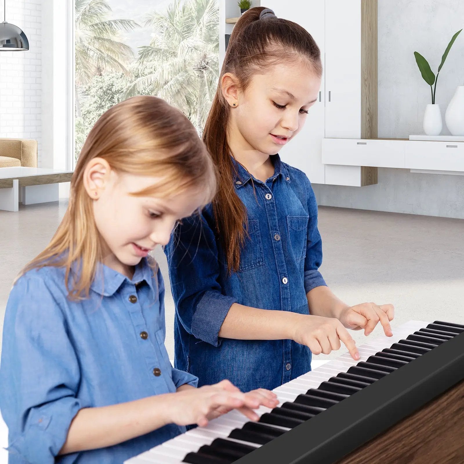 61-Key Folding Piano Keyboard with Full Size Keys and Music Stand-Black by DirectDeals