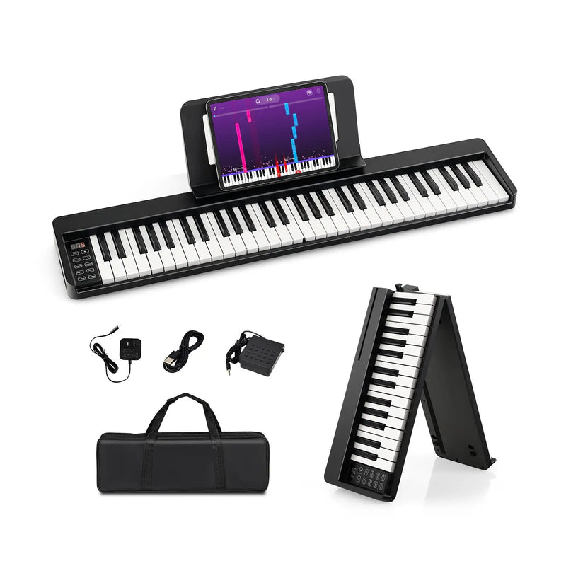 61-Key Folding Piano Keyboard with Full Size Keys and Music Stand-Black by DirectDeals