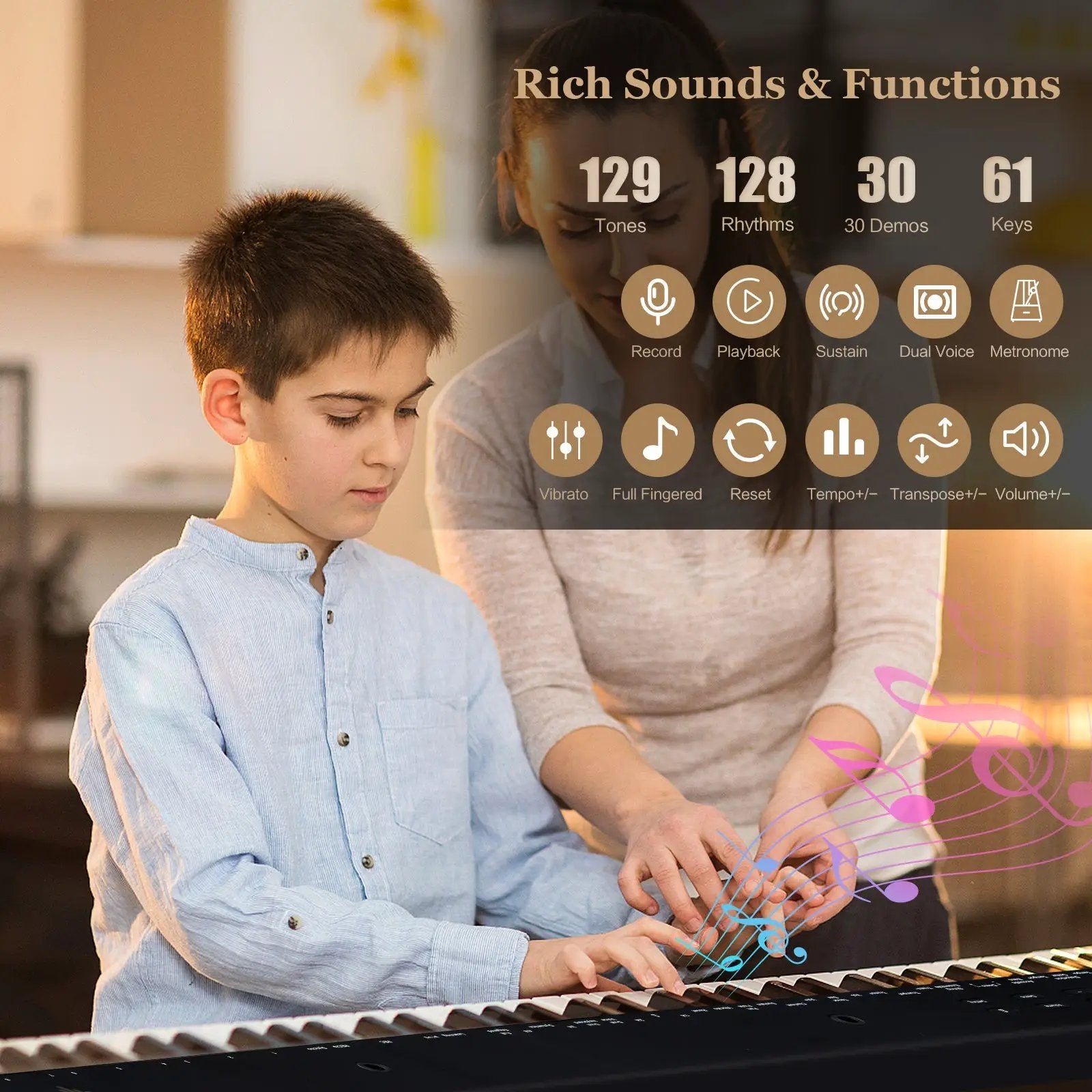 61-Key Portable Electronic Keyboard Piano Complete Digital Piano Set with Stand and Stool by DirectDeals