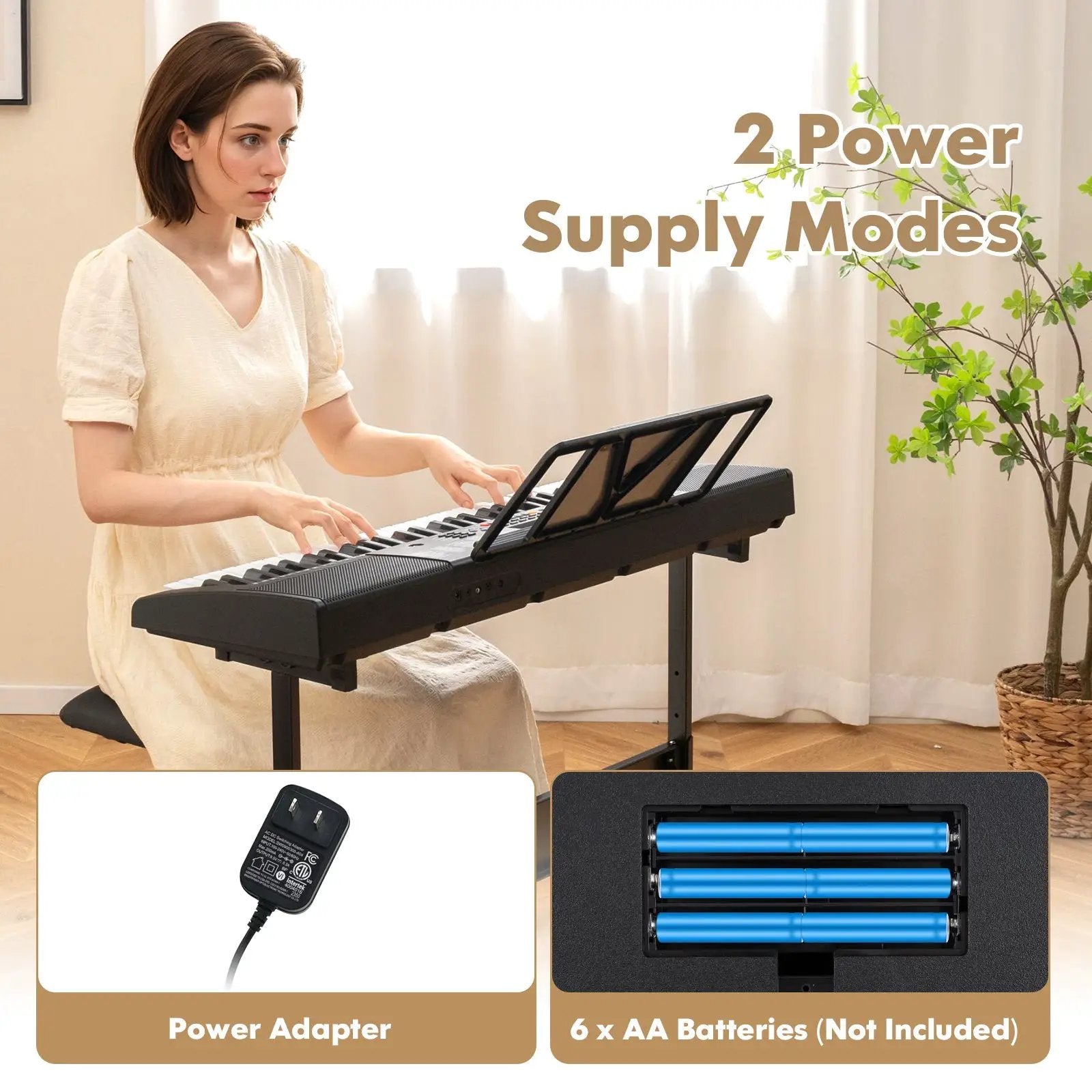 61-Key Portable Electronic Keyboard Piano with Stand and Stool by DirectDeals