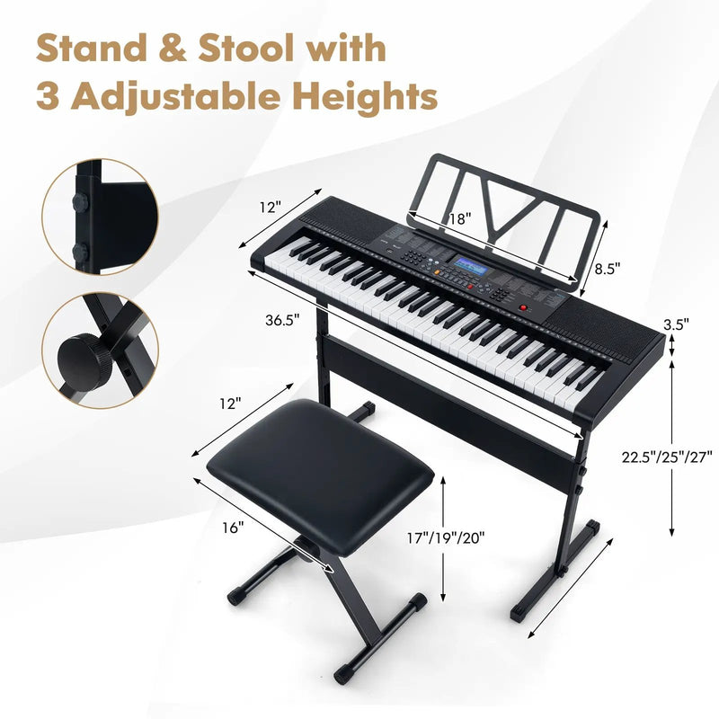 61-Key Portable Electronic Keyboard Piano with Stand and Stool by DirectDeals