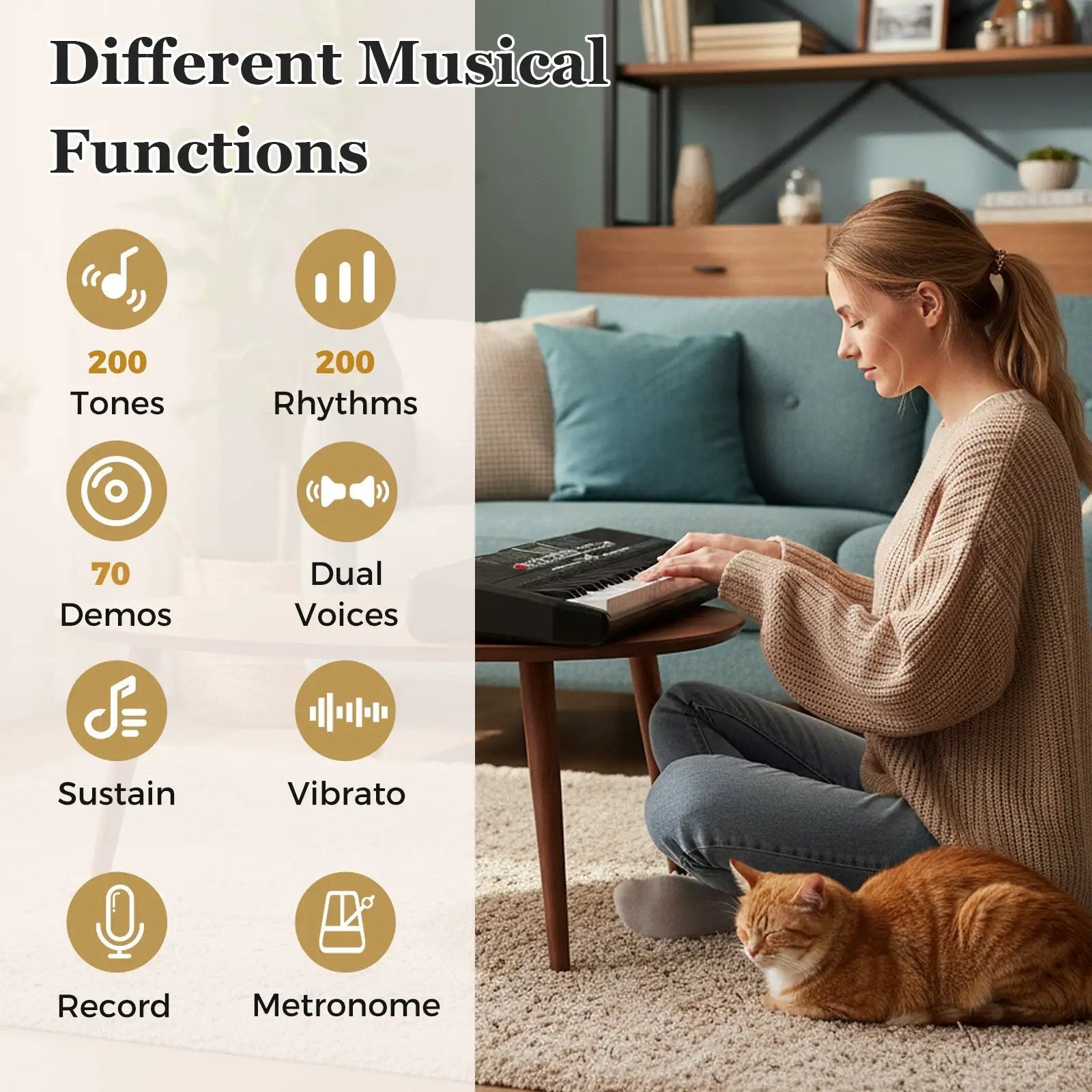 61 Keys Beginners Piano Keyboard Electric Keyboard Kit with Adjustable Stand and Stool-Black by DirectDeals