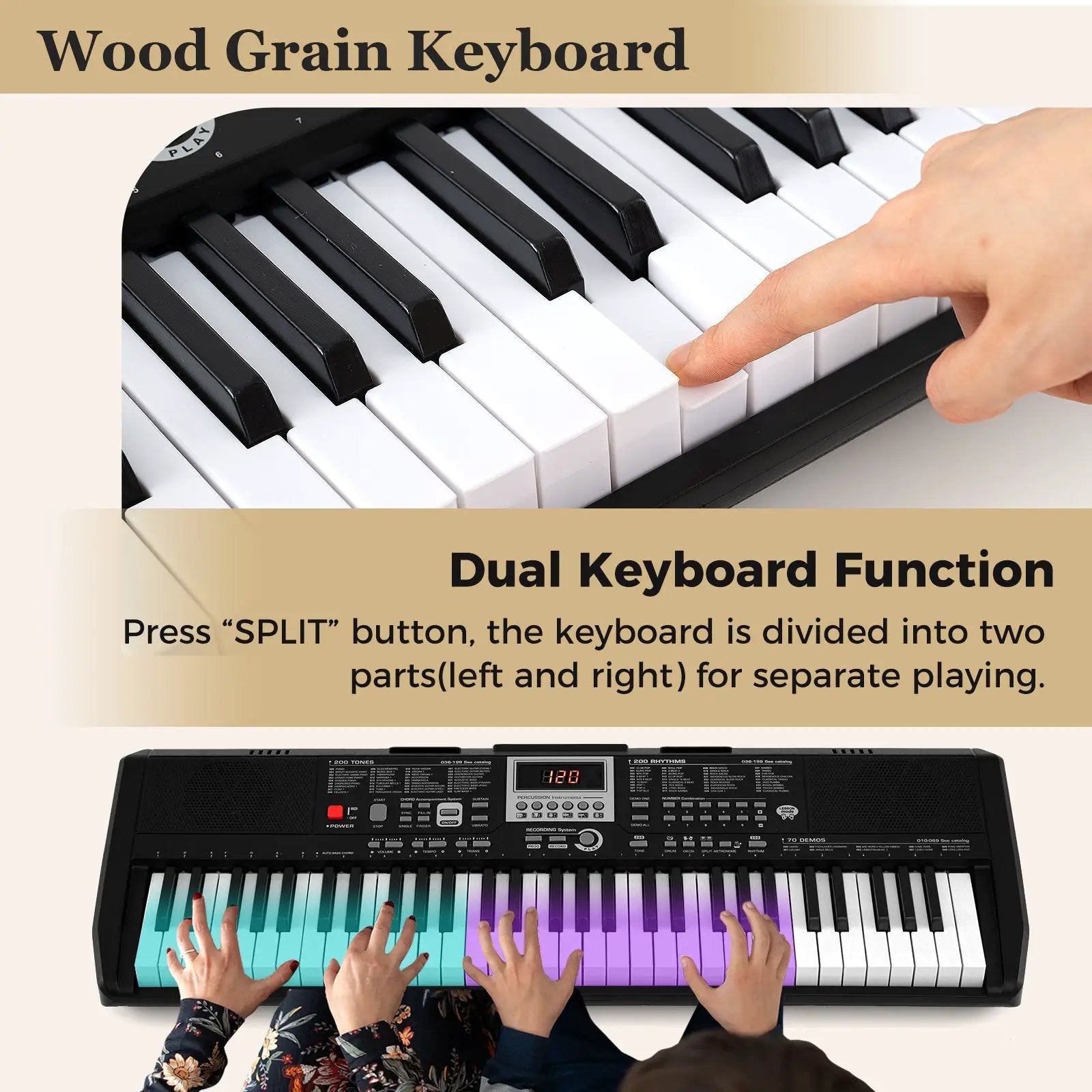 61 Keys Portable Keyboard for Beginners Electric Piano Keyboard Kit with 200 Rhythms and 200 Tones-Black by DirectDeals