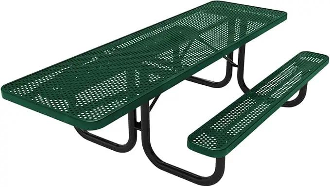 Coated Outdoor Furniture Heavy-Duty Portable ADA-Compliant Outdoor Picnic Table, Punched Steel Patio Dining Furniture Made in America (8ft Rectangular, One-Side Handicap, Textured Green) by GreenHaven Gardens