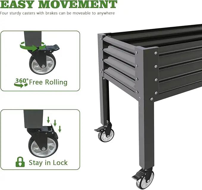 A ANLEOLIFE Galvanized Raised Garden Bed with Legs,48x24x35in Large Elevated Planter Box on Wheels with Drainage Holes for Backyard, Balcony, Patio, 600lb Capacity, Quartz Grey by GreenHaven Gardens