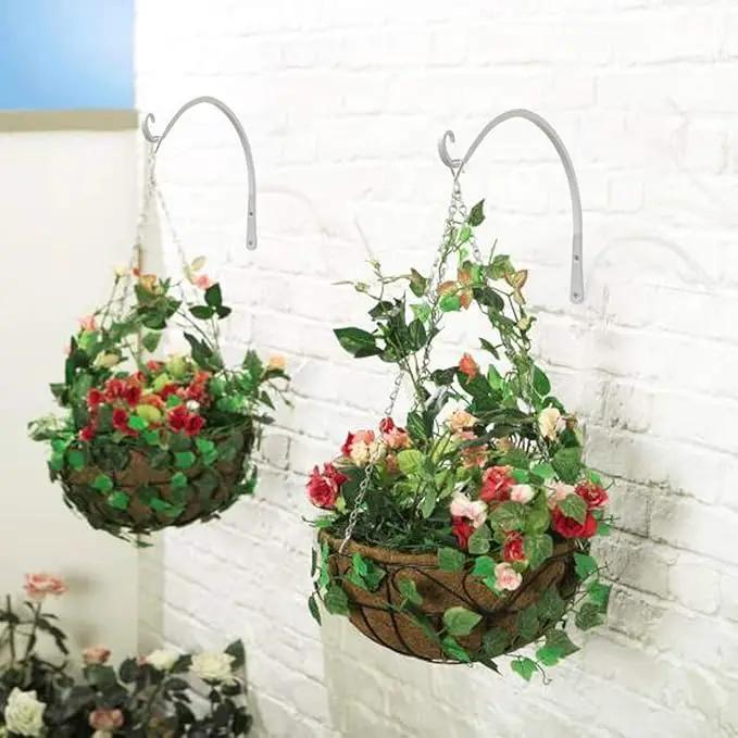 FEED GARDEN Iron Wall Hooks Decorative Metal Curved Plant Hanger Hooks, Indoor/Outdoor Use for Hanging Bird Feeders, Wind Chimes, Flower Baskets, Yoga Mat, (White, 8 Inch 2 Pack) by GreenHaven Gardens