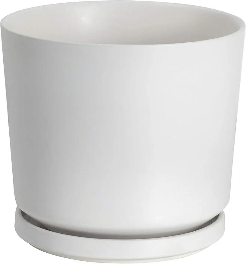 Ekirlin 9 inch Plant Pots,Ceramic Flower Planters Indoor,Modern Succulents Containers with Drain Hole Saucer,Decorate Home,Office & Outdoor (White) by GreenHaven Gardens