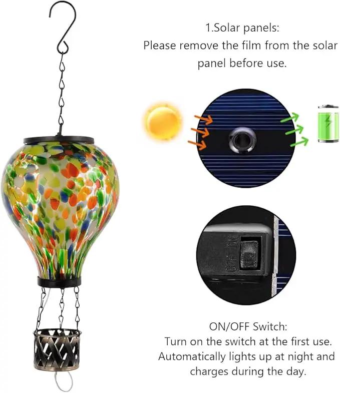 Starsoul Hot Air Balloon Solar Lantern Glass Outdoor Hot Air Balloon Solar Flickering Flame Light Waterproof Hanging Lantern for Garden Yard Patio Decorations by GreenHaven Gardens