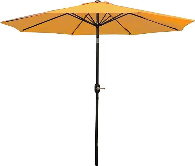 Sunnydaze Outdoor Patio Umbrella - Polyester Table Market Umbrella with Push-Button Tilt and Crank - 8 Sturdy Ribs - Gold - 9ft by GreenHaven Gardens