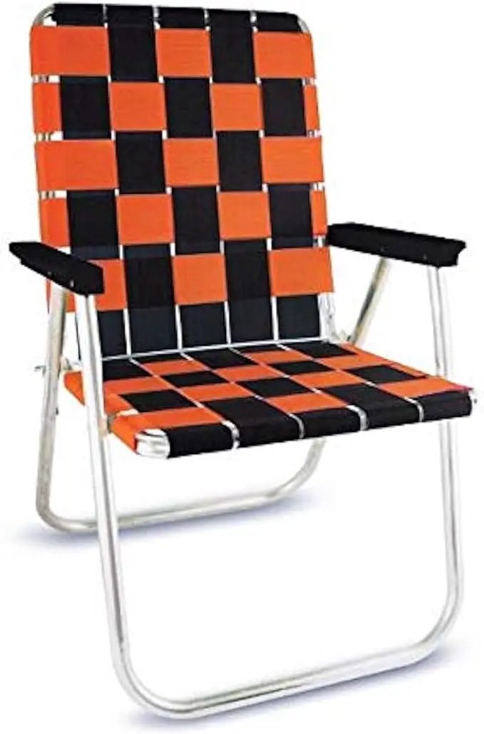 Lawn Chair USA Folding Aluminum Outdoor Patio Lawn Chair | Heavy-Duty Webbed Chairs for Camping, Sports, Beach, Yard & Tailgating | Lightweight Portable | Classic - Black/Orange by GreenHaven Gardens