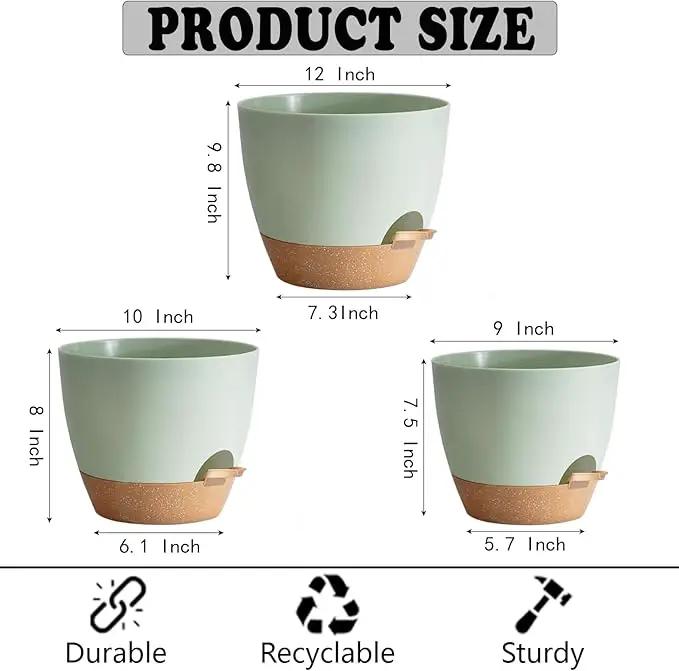 Indoor Pot For Plants 3 Pack 12/10/9 Inch Self Watering Pot For Lazy People,Self Watering Pots For Indoor Plants,Outdoor Pots For Succulent, African violets And Cactus Green Plastic Flower Pots by GreenHaven Gardens