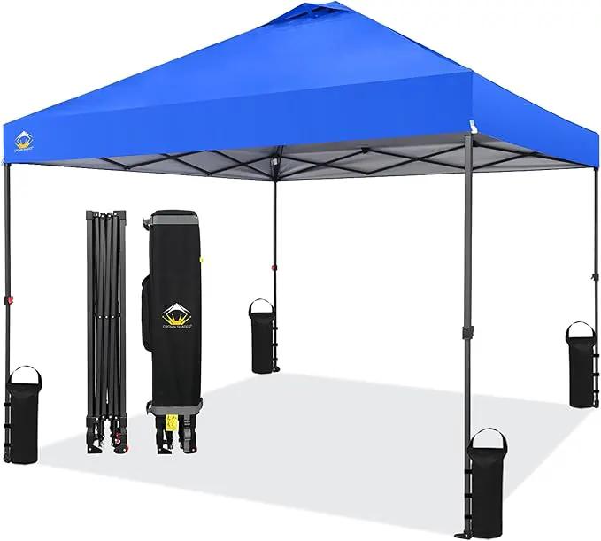 CROWN SHADES 10x10 Pop Up Canopy Tent - Patented Center Lock One Push Instant Outdoor Canopy Beach Tent with STO-N-Go Bag 8 Stakes & 4 Sand Bags，Blue by GreenHaven Gardens