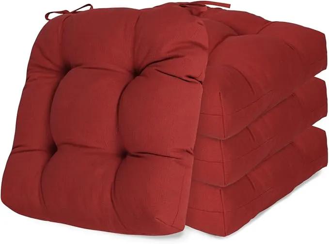 Aoodor 19" x 19" x 5" Tufted Outdoor Chair Cushions, Water Resistant & Fade Resistant Polyester Dining Chair Pads with 2 Straps for Patio Furniture, Set of 4 by GreenHaven Gardens