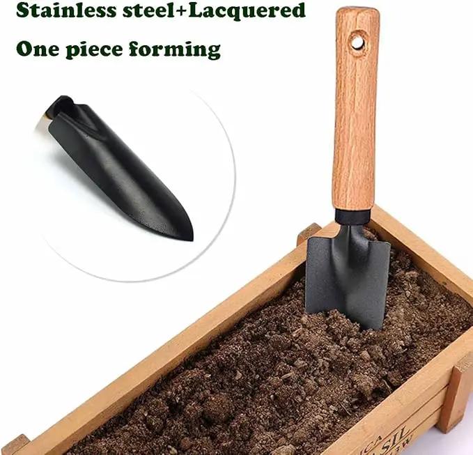 3 Pieces Garden Tools Set-Garden Rake Trowel, Gardening Tools with Wood Handle,Iron Crafts Gardening Work Kit with Solid Wood Ergonomic Handle Tools Succulent Gift Set Outdoor Gardening Tools(Black) by GreenHaven Gardens