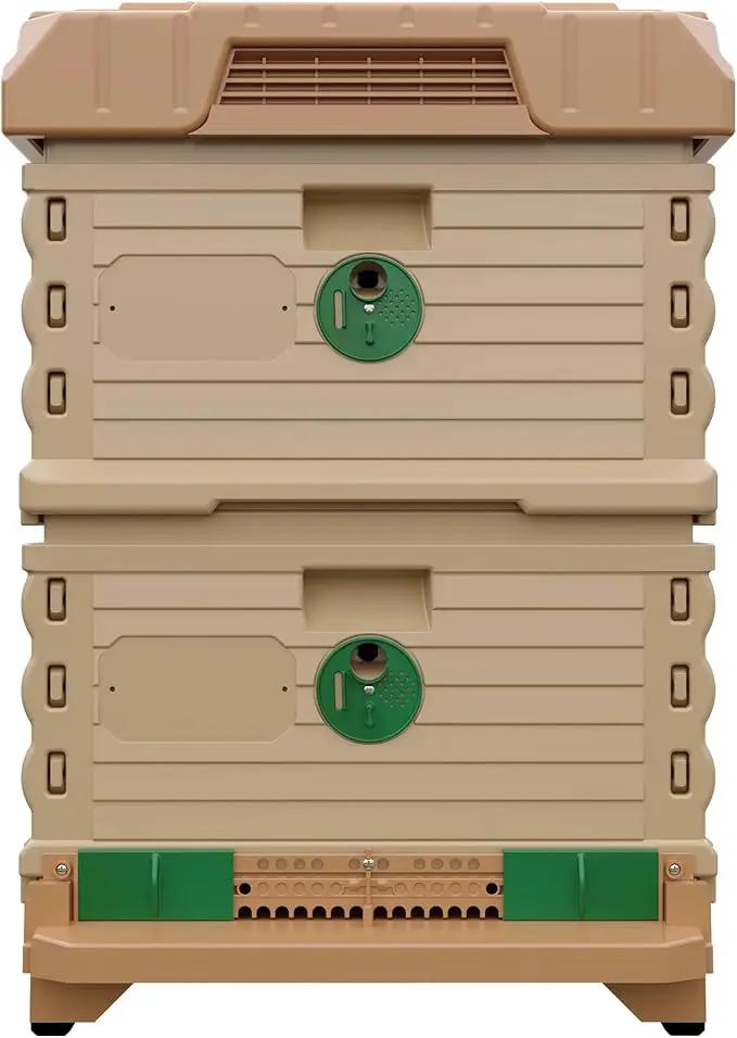 Ergo Insulated 10 Frame Bee Hive Set [NO Frames Included] (Double Deep, Tan Body Green Entrance) by GreenHaven Gardens
