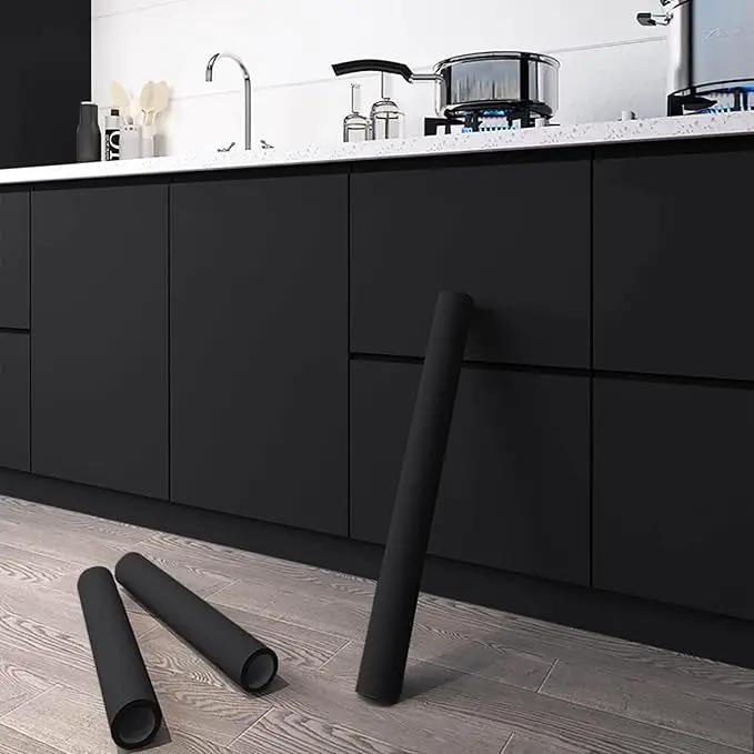 Dimoon 78.7''x15.7'' Black Skin Peel and Stick Wallpaper Contact Paper Modern Self Adhesive Wall Paper Removable Renter Friendly Textured Solid Color Cabinet Vinyl Roll (78.7''x15.7'',Black Skin) by GreenHaven Gardens